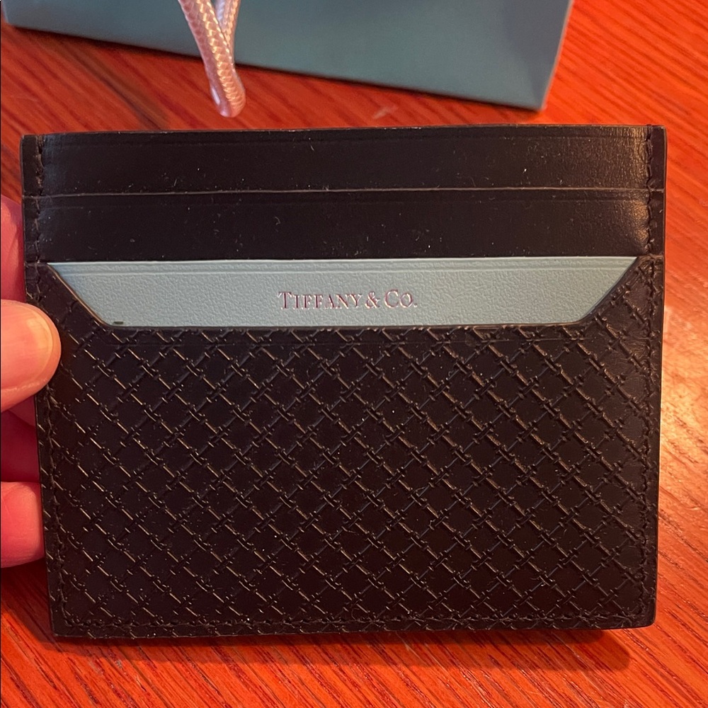 Tiffany & Co. T- Square Leather Card Case With Turquoise Bag